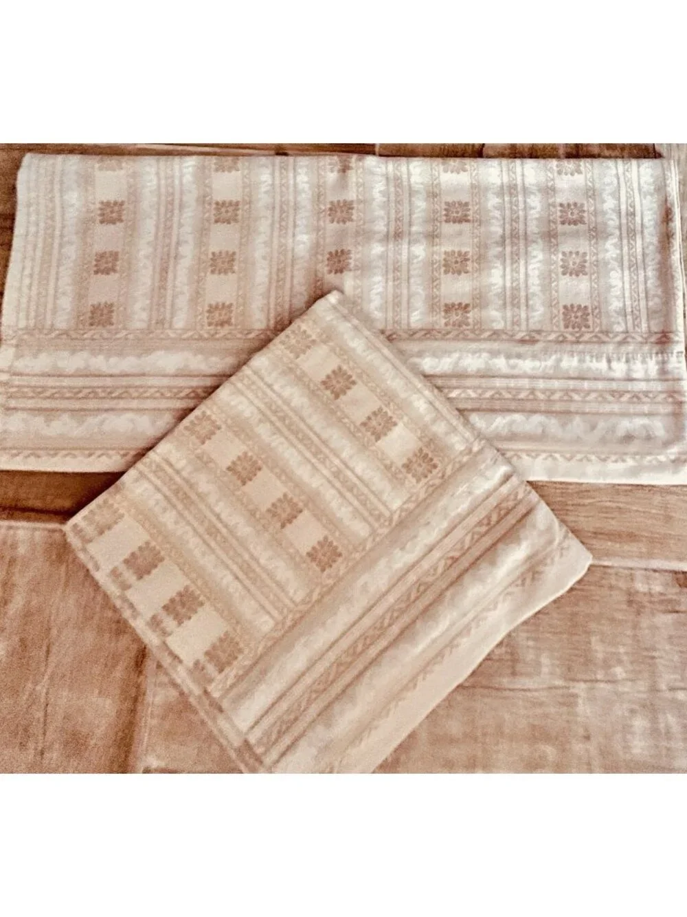 Pair KING Sz Pillowcases 100% Cotton JC Penney Home Tan White Geometric Floral